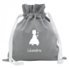 Petit sac à doudou personnalisé - COLOMBE – Gris Motif flocage : Princesse